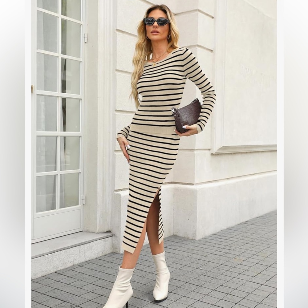 Two piece striped sweater and skirt set size medium - Picture 4 of 10